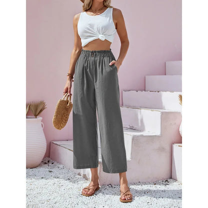 Summer Pants - Women's Casual Cotton Lounge Pants with Elastic Waistband