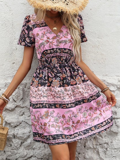 Sundresses- Paisley Women's Boho Sundress with Gathered Waist- - Pekosa Women Fashion