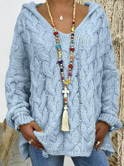 Sweaters - Comfy Hooded Cable Knit Sweater for Women