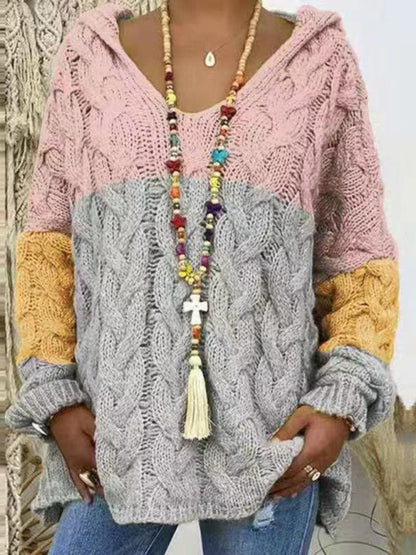Sweaters - Comfy Hooded Cable Knit Sweater for Women
