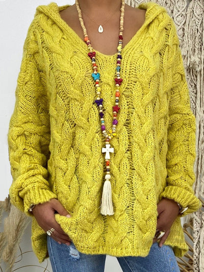 Sweaters - Comfy Hooded Cable Knit Sweater for Women