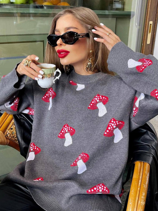 Sweaters - Mushroom Motif Comfy Sweater Oversized Jumper