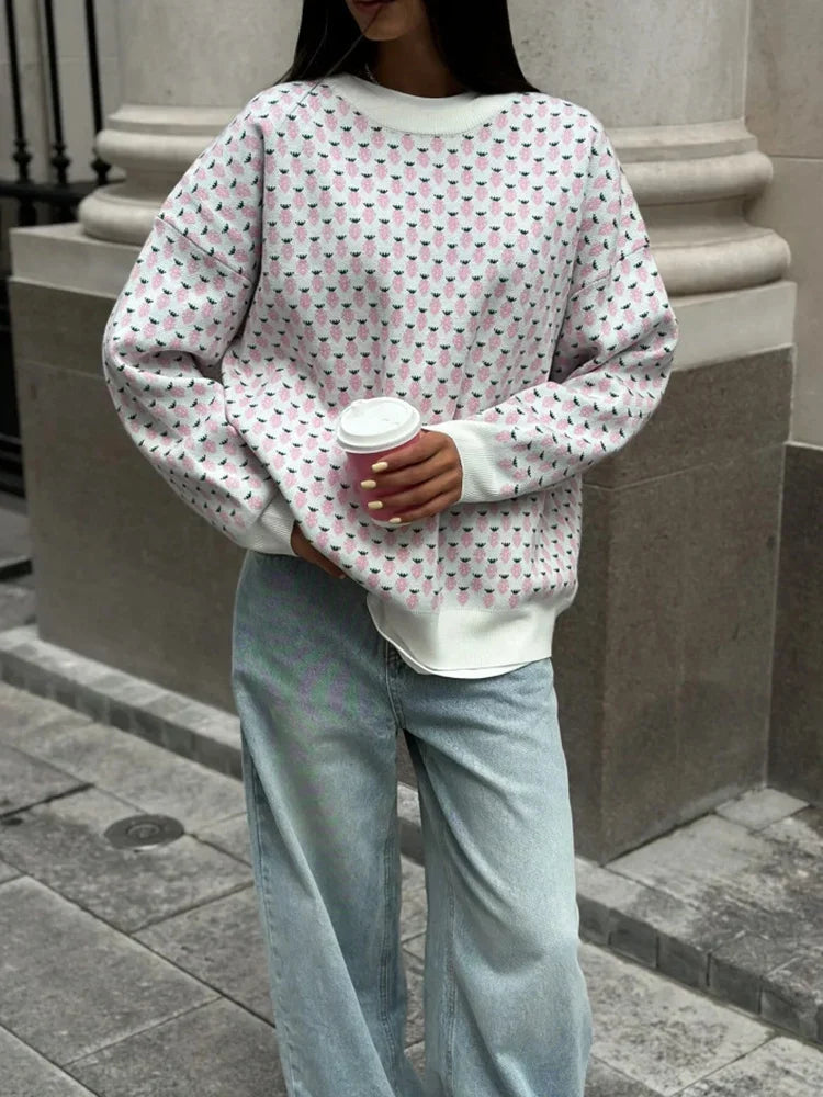 Sweaters - Strawberry Knit Oversized Sweater for Women