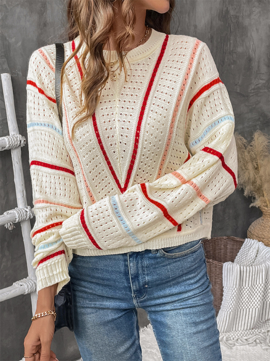 Sweaters- Vintage Varsity Sweater for Women- Cracker khaki- Pekosa Women Fashion