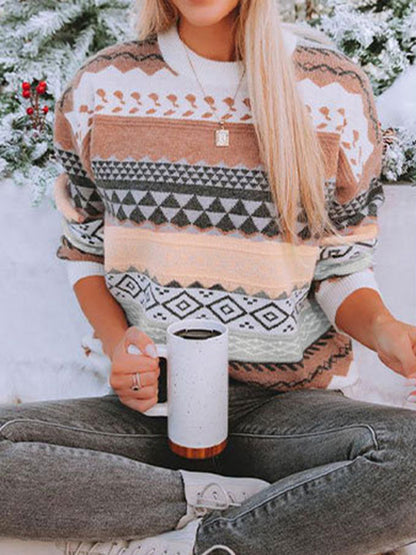 Sweaters- Winter Drop Shoulder Cozy Diamond Knit Sweater Jumper- - Pekosa Women Clothing