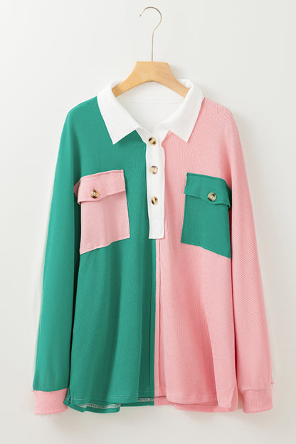 Sweatshirts & Hoodies - Colorblock Oversized Sweatshirt Ribbed Top