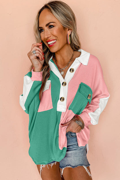 Sweatshirts & Hoodies - Colorblock Oversized Sweatshirt Ribbed Top