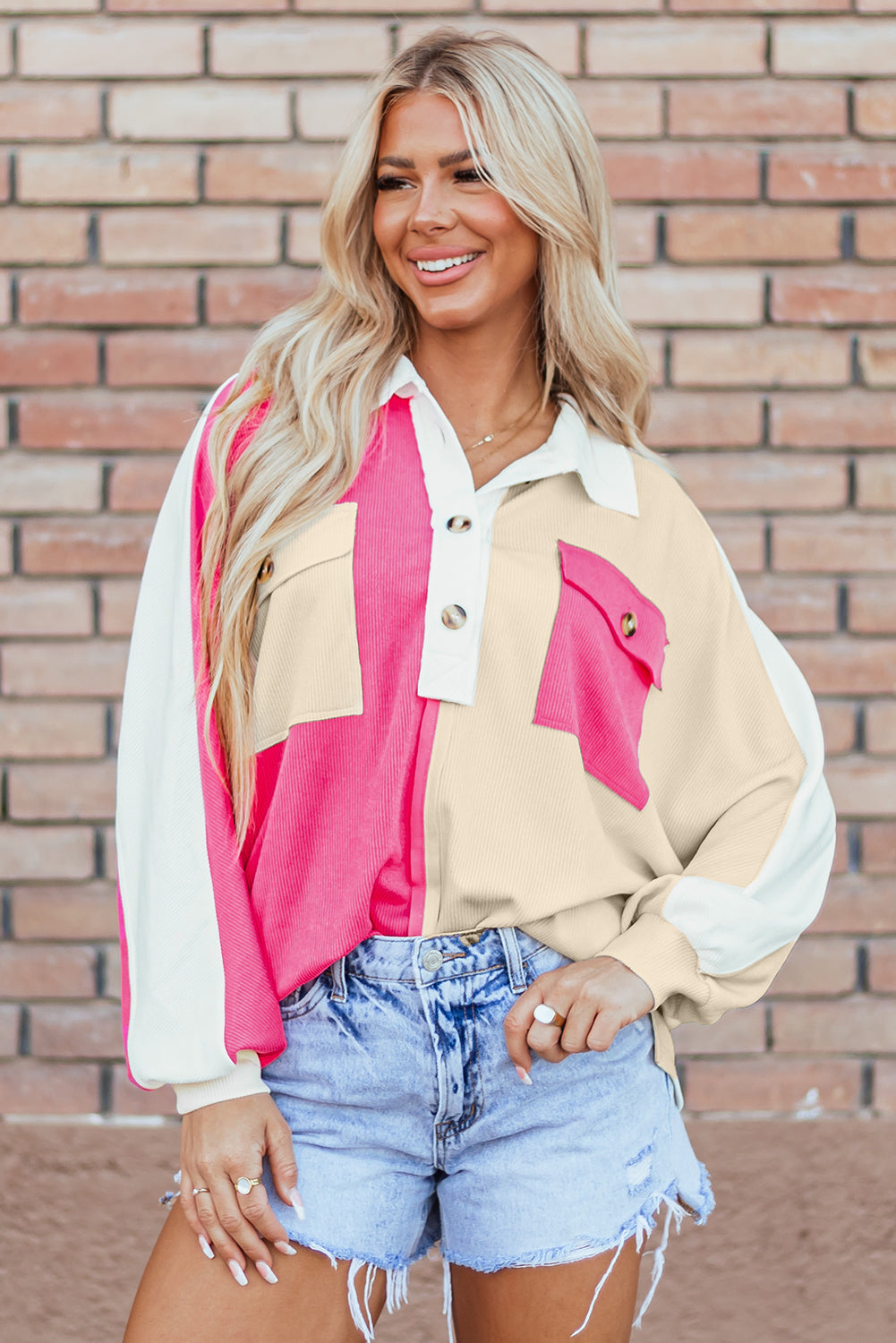 Sweatshirts & Hoodies - Colorblock Oversized Sweatshirt Ribbed Top