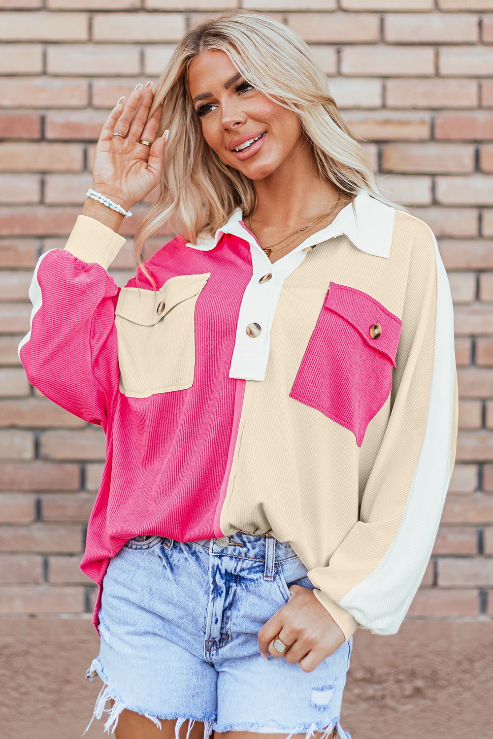 Sweatshirts & Hoodies - Colorblock Oversized Sweatshirt Ribbed Top