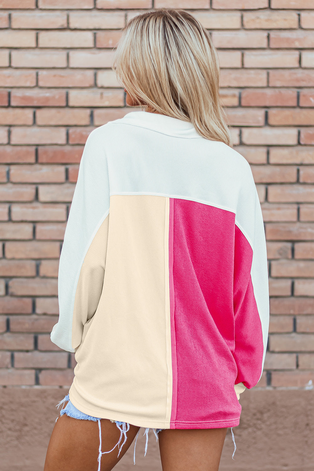 Sweatshirts & Hoodies - Colorblock Oversized Sweatshirt Ribbed Top