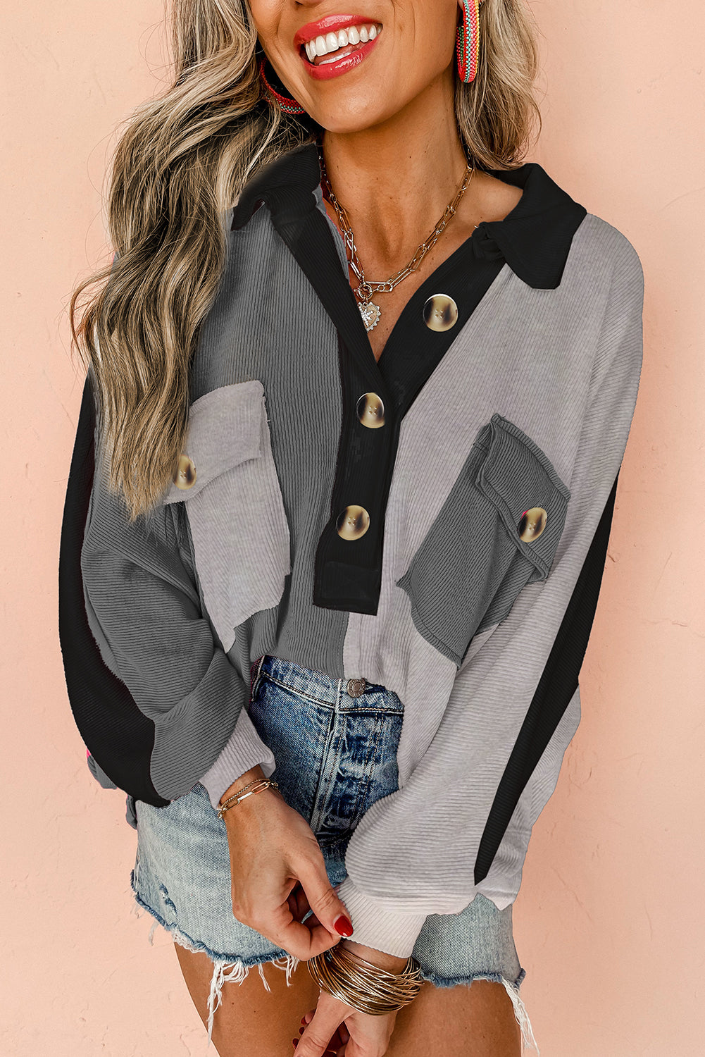Sweatshirts & Hoodies - Colorblock Oversized Sweatshirt Ribbed Top