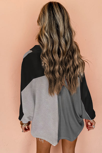 Sweatshirts & Hoodies - Colorblock Oversized Sweatshirt Ribbed Top