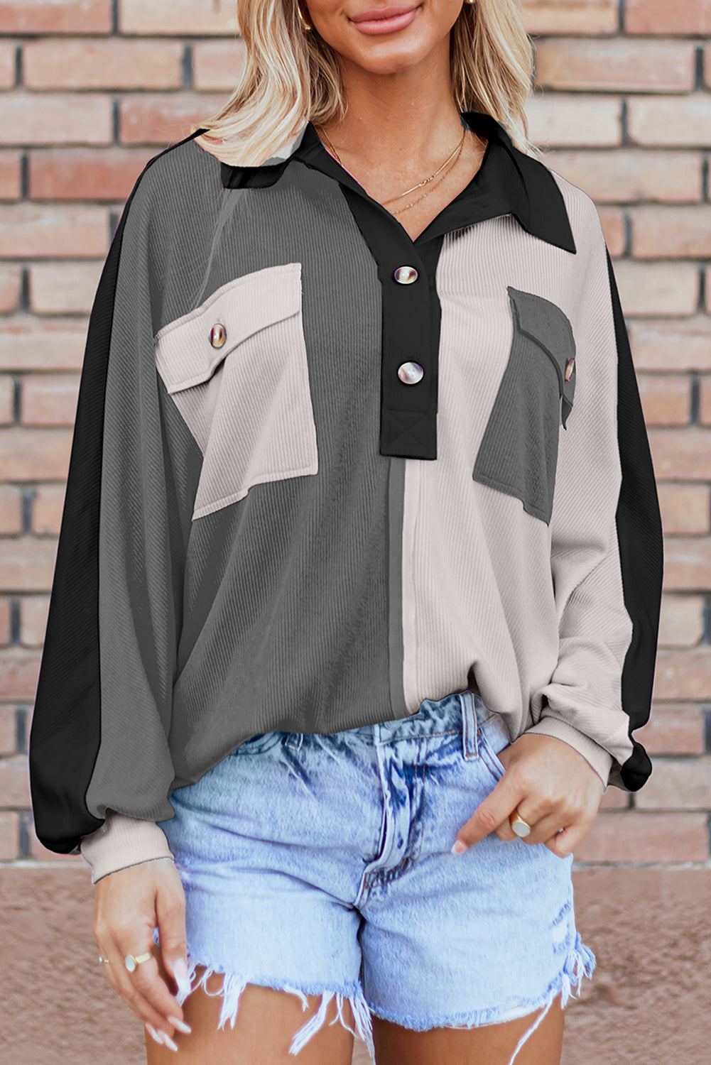 Sweatshirts & Hoodies - Colorblock Oversized Sweatshirt Ribbed Top
