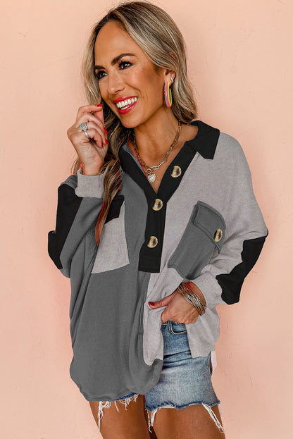 Sweatshirts & Hoodies - Colorblock Oversized Sweatshirt Ribbed Top