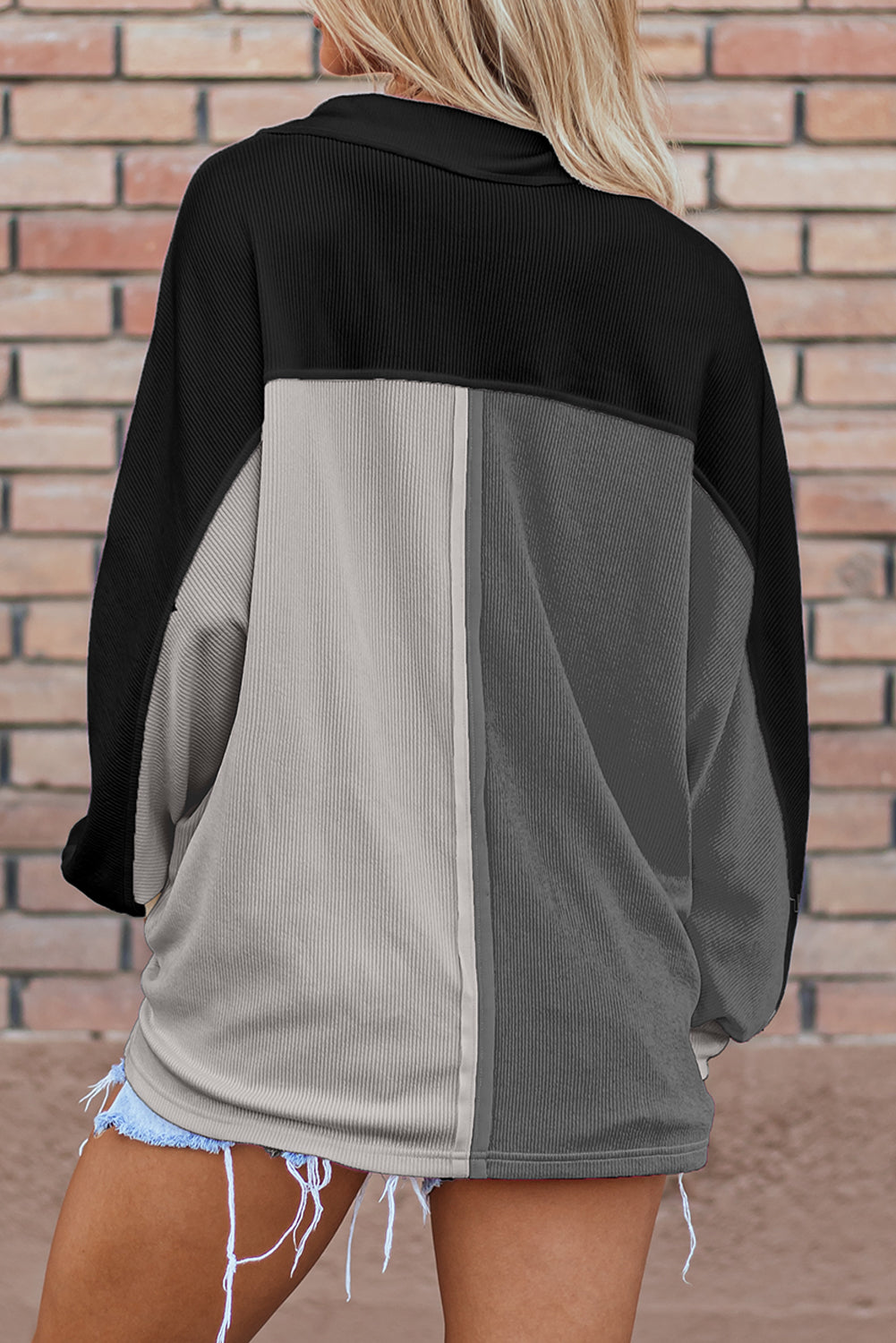 Sweatshirts & Hoodies - Colorblock Oversized Sweatshirt Ribbed Top