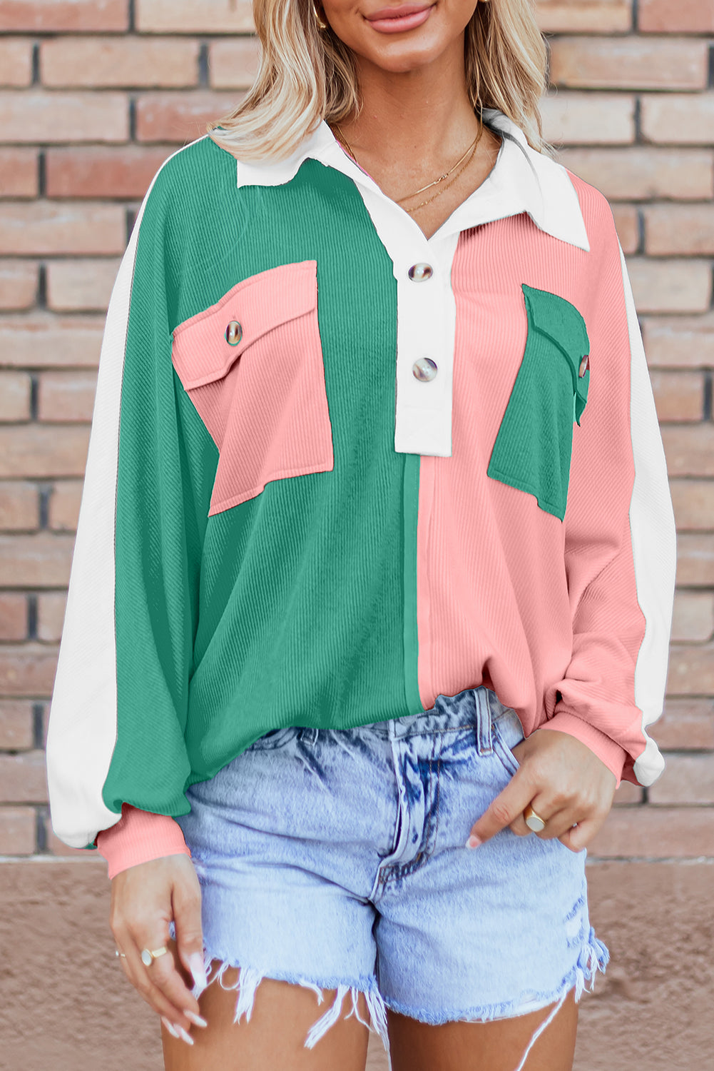 Sweatshirts & Hoodies - Colorblock Oversized Sweatshirt Ribbed Top