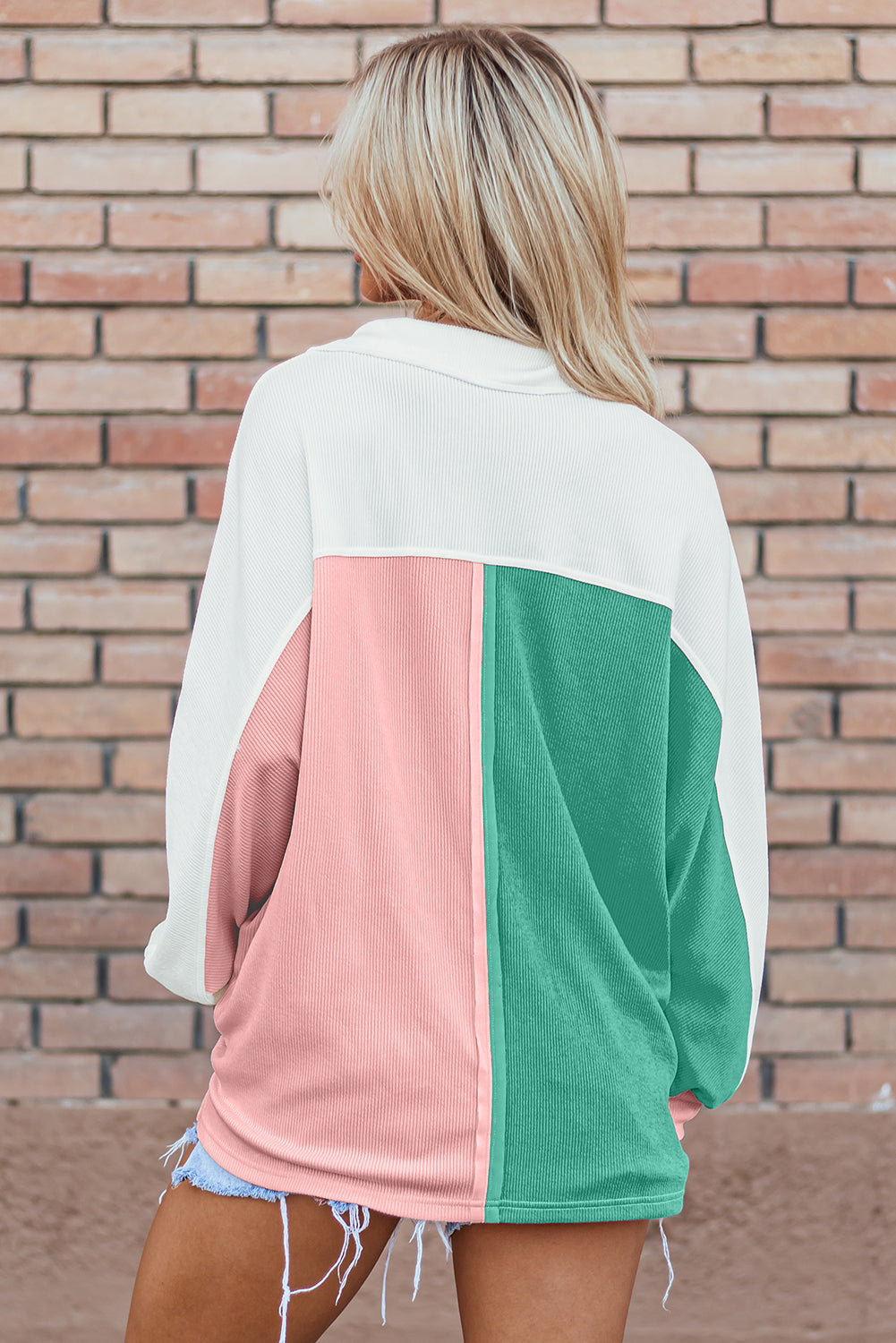 Sweatshirts & Hoodies - Colorblock Oversized Sweatshirt Ribbed Top