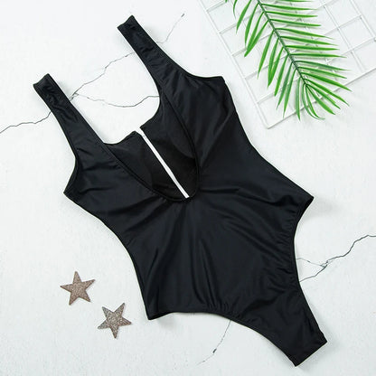 Swimsuits - Women's Vacation One-Piece Swimsuit with Contrast Zip-Up