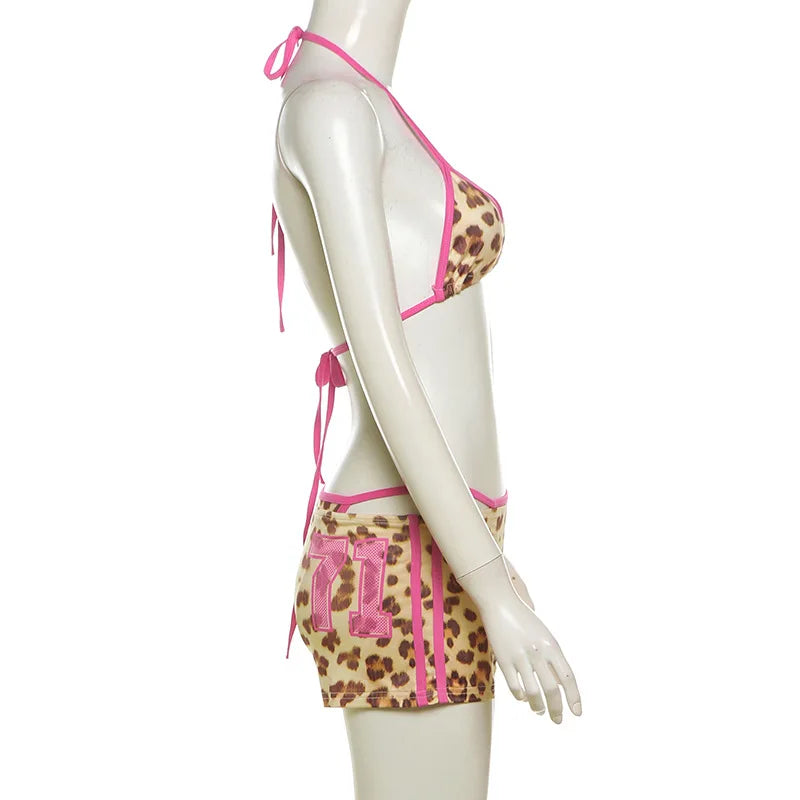 Swimwear- 3-Piece Leopard Print Bikini Triangle Bra Swimsuit Set with Boyshorts- - Pekosa Women Fashion