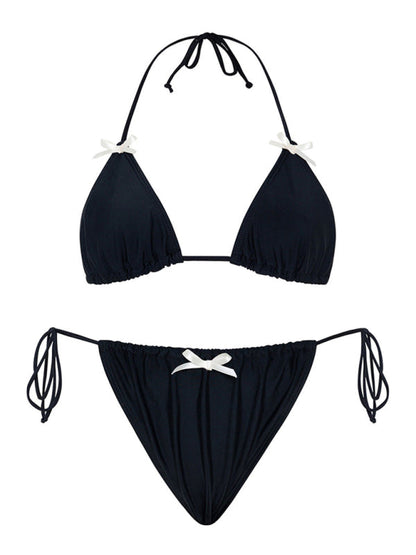 Swimwear- Beach Women's Ribboned Triangle Bra & Tie-Side Bikini- - Pekosa Women Fashion