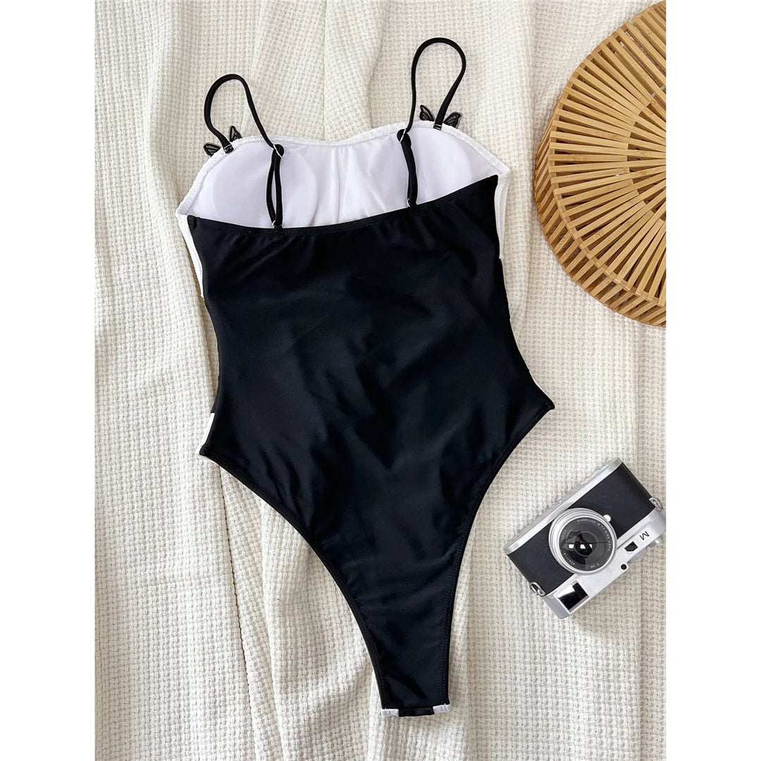 Swimwear - Color Block One-Piece Swimwear with Cutout