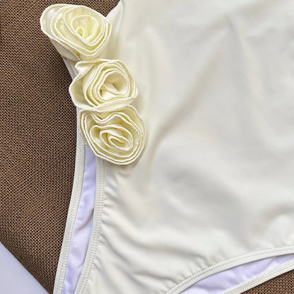 Swimwear - Elegant Beachwear One-Piece Swimsuit with Floral Accents