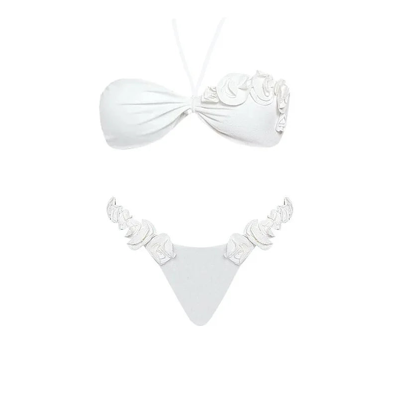 Swimwear- Elegant Bikini Set with Floral Appliqués - One-Piece Collection- - Pekosa Women Fashion