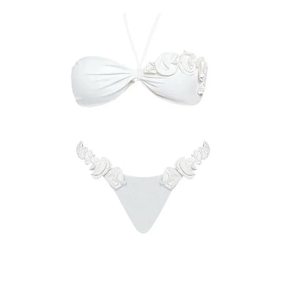 Swimwear- Elegant Bikini Set with Floral Appliqués - One-Piece Collection- - Pekosa Women Fashion