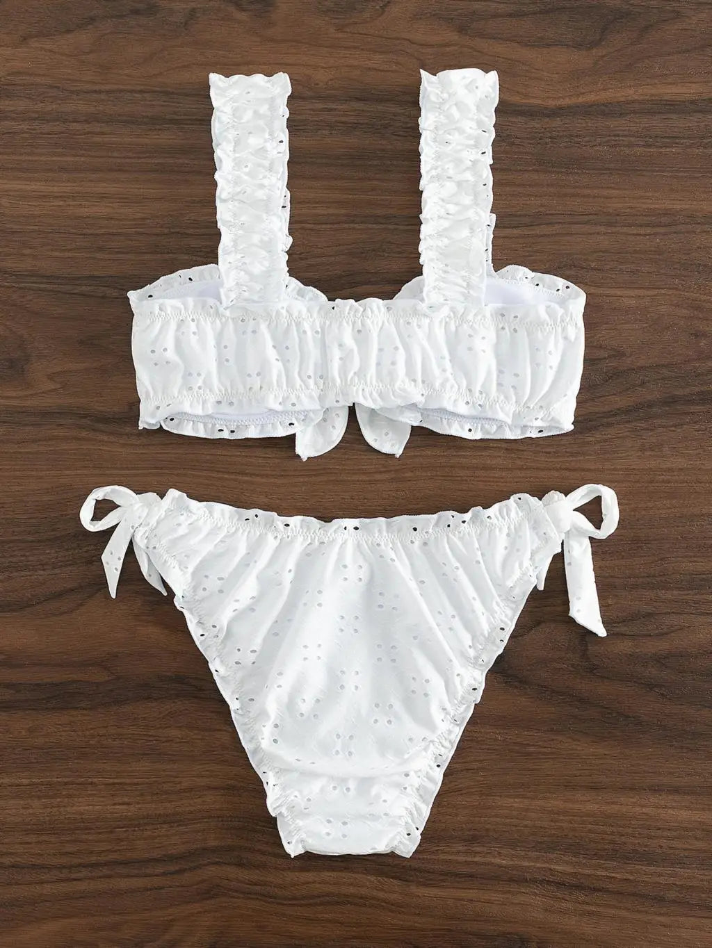 Swimwear- Eyelet Women's Cami Sweet Bra & Tie-Side Bikini 2 Piece Swimwear- - Chuzko Women Clothing