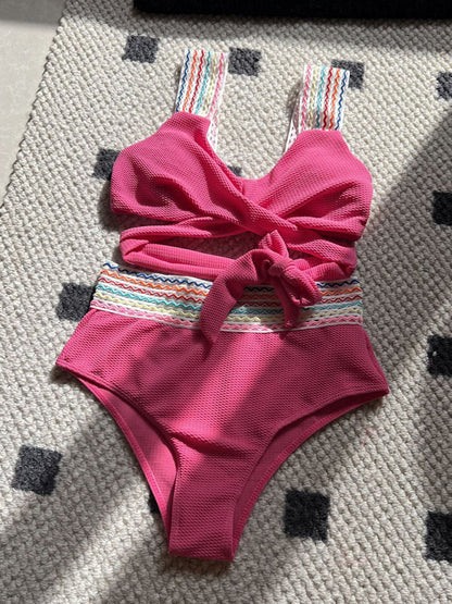 Tankini mit Patchwork-Tape und Hose mit hoher Taille – zweiteiliger Badeanzug