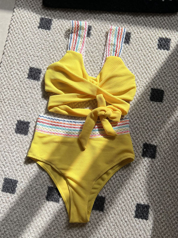 Tankini mit Patchwork-Tape und Hose mit hoher Taille – zweiteiliger Badeanzug