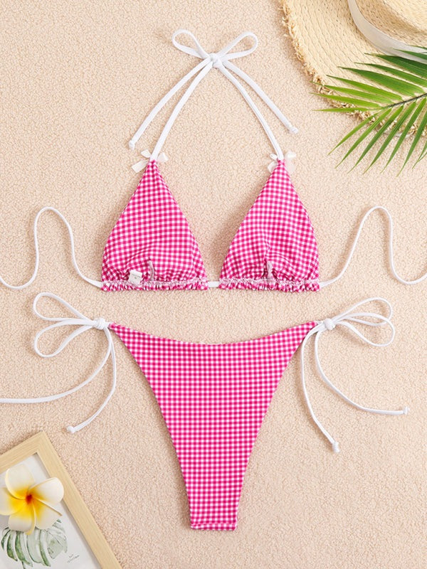 Swimwear - Plaid Gingham String Bikini 2 Piece Swimwear