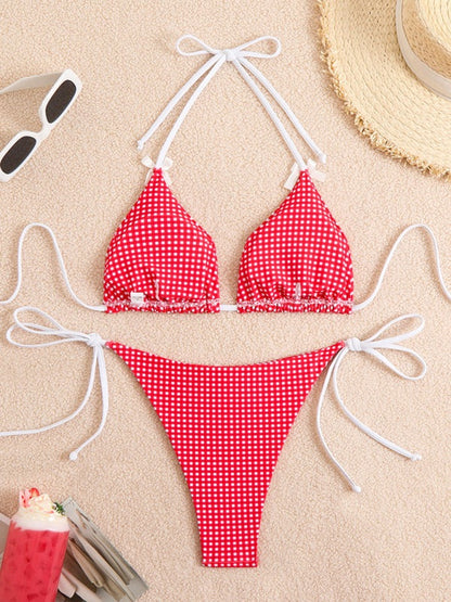 Swimwear - Plaid Gingham String Bikini 2 Piece Swimwear