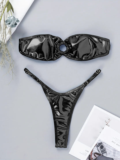 Swimwear - Sparkle Metallic Bikini Set Bandeau Bra and Brazilian Bottoms