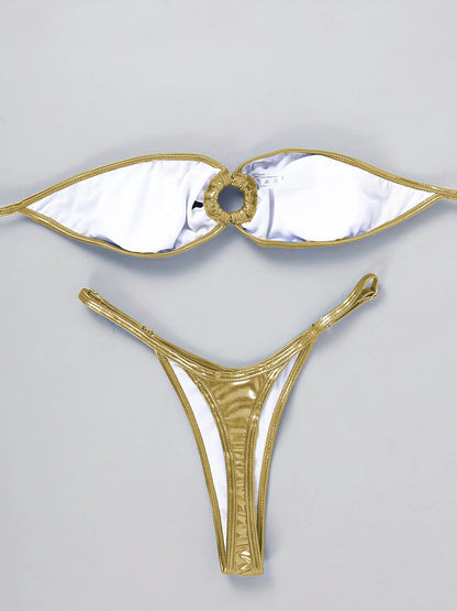 Swimwear - Sparkle Metallic Bikini Set Bandeau Bra and Brazilian Bottoms