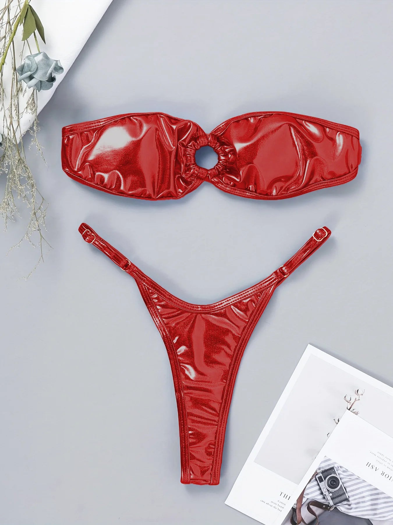 Swimwear - Sparkle Metallic Bikini Set Bandeau Bra and Brazilian Bottoms
