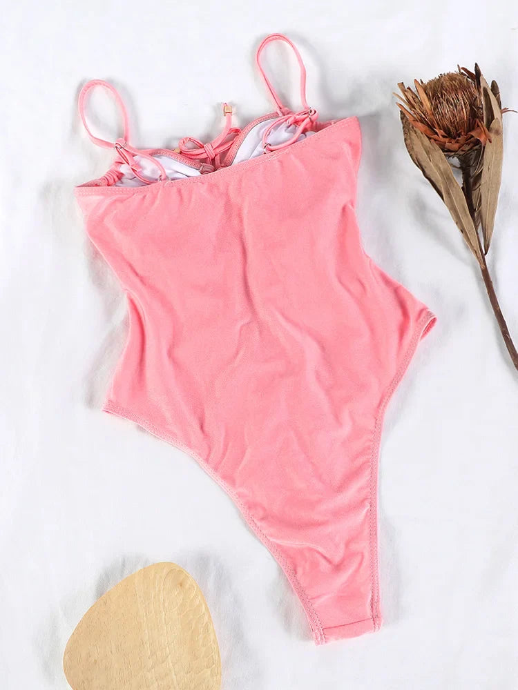 Swimwear- Tummy Control Cutout Glossy One-Piece Swimsuit for Beach- - Pekosa Women Fashion