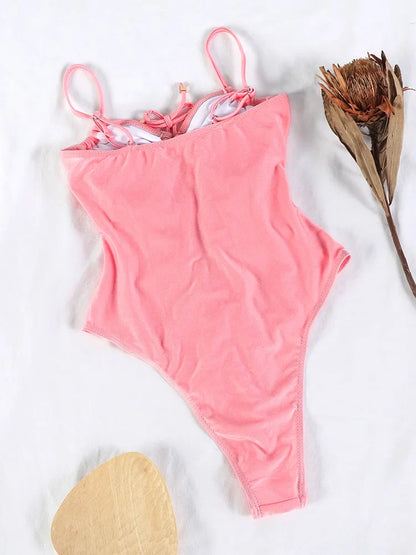 Swimwear- Tummy Control Cutout Glossy One-Piece Swimsuit for Beach- - Pekosa Women Fashion