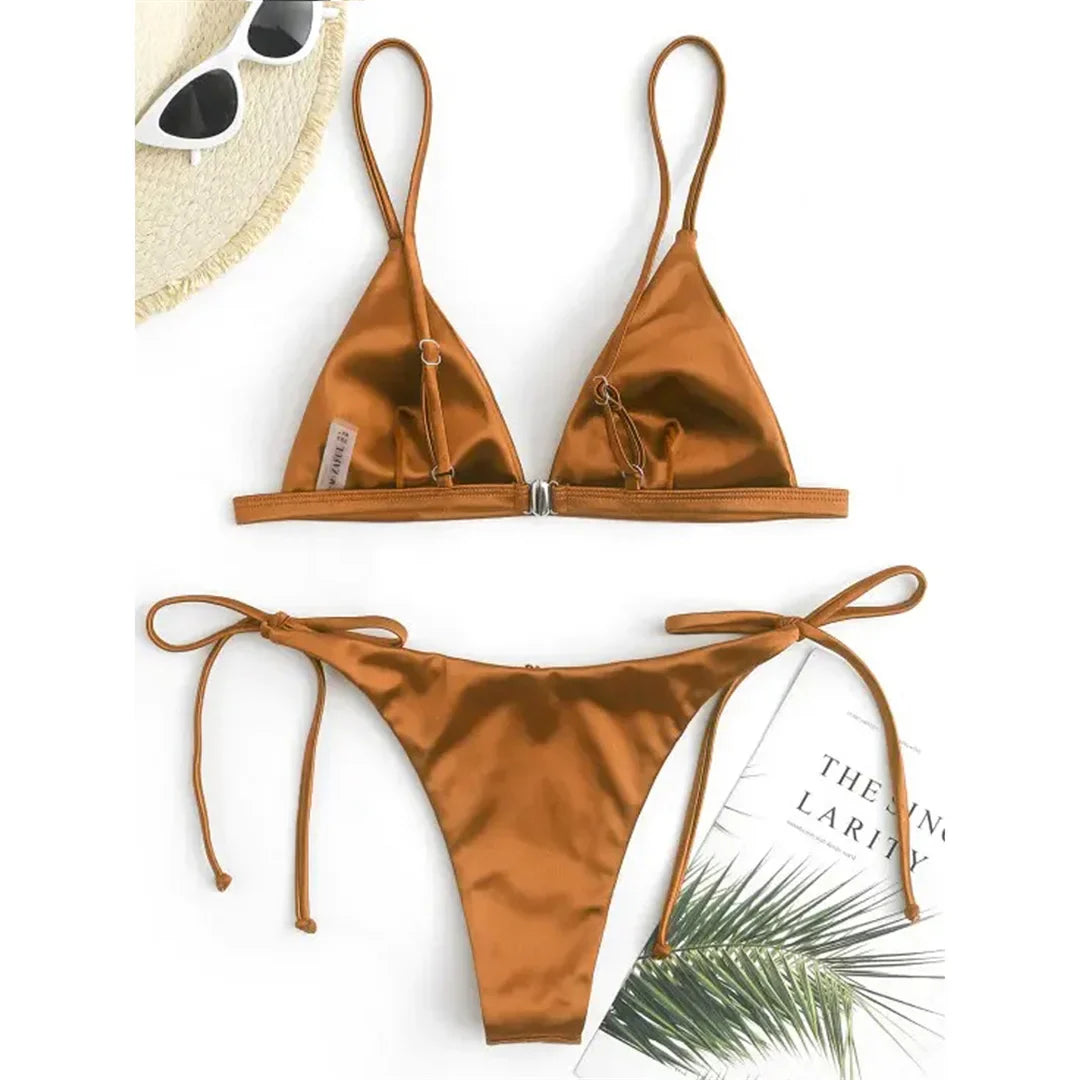 Swimwear- Women Satin Finish Bikini 2-Piece - Your Must-Have for Pool Parties- - Pekosa Women Fashion