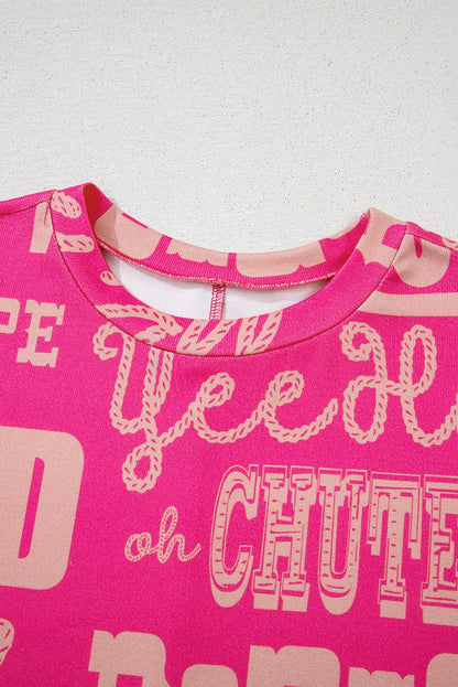 Tops & Tees - Pink Western Cowboy Print Tee - Casual &amp; Stylish