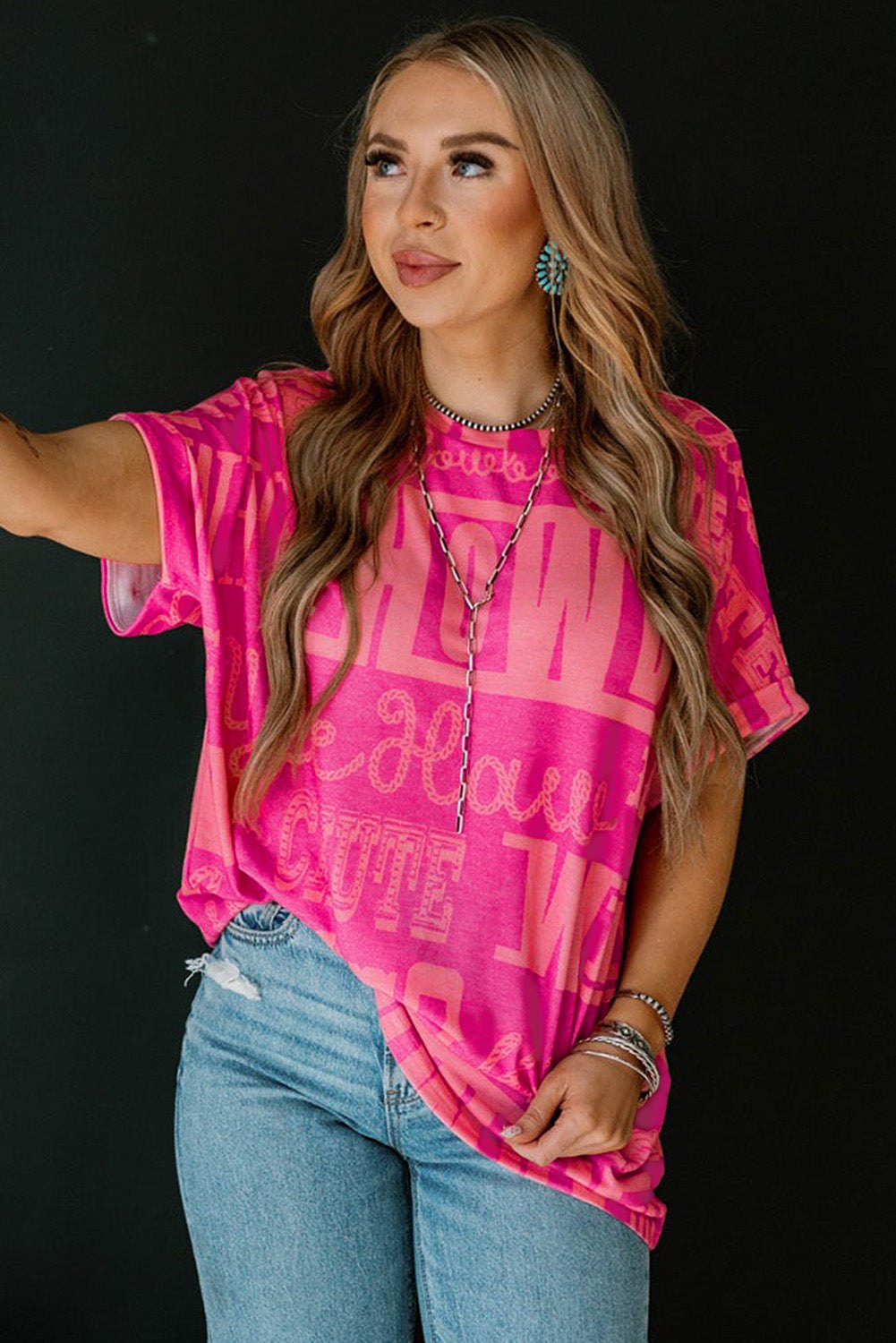Tops & Tees - Pink Western Cowboy Print Tee - Casual &amp; Stylish