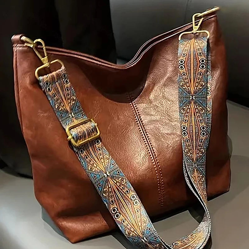 Tote Bags - Vintage Solid Color Artful Wide Shoulder Strap - Tote Bag