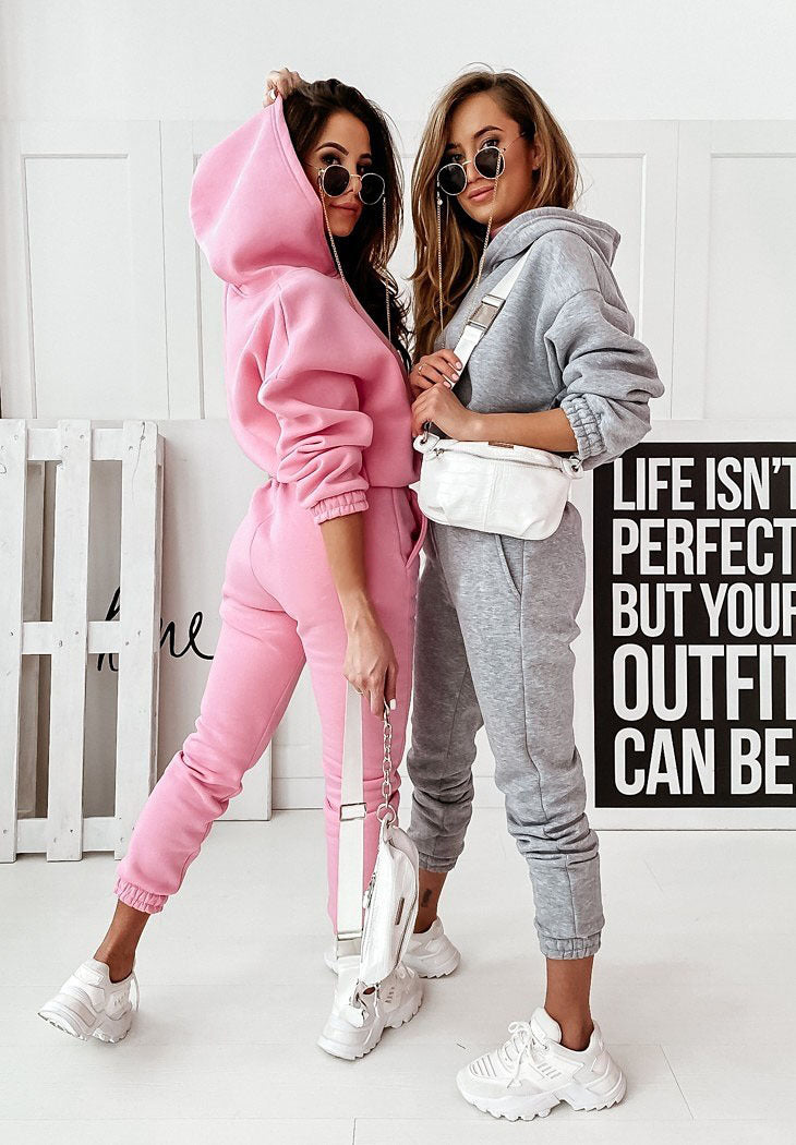 Tracksuit Set- Jogging Set Sweatpants and Crop Hoodie- - Pekosa Women Clothing