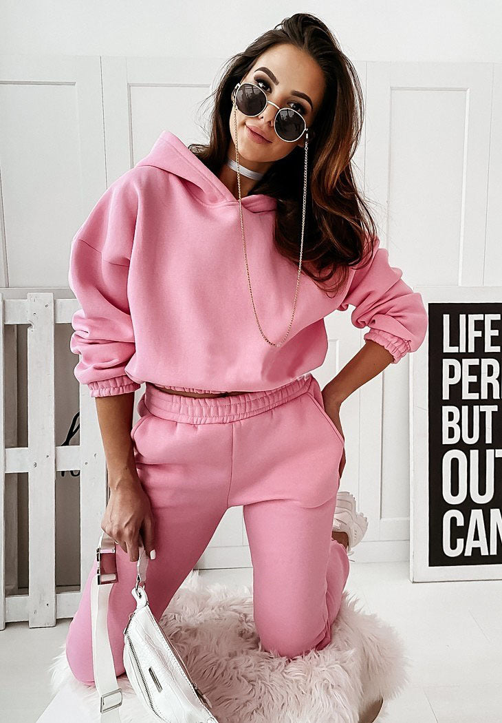 Tracksuit Set- Jogging Set Sweatpants and Crop Hoodie- - Pekosa Women Clothing