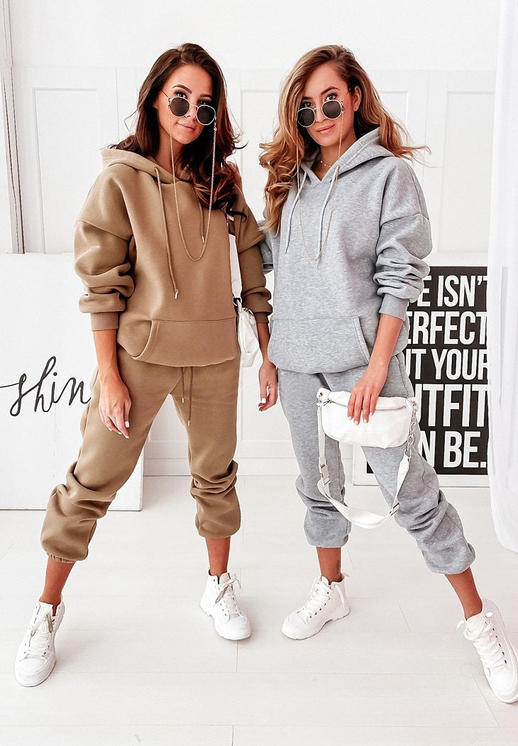 Tracksuit Set- Jogging Set Sweatpants and Crop Hoodie- - Pekosa Women Clothing