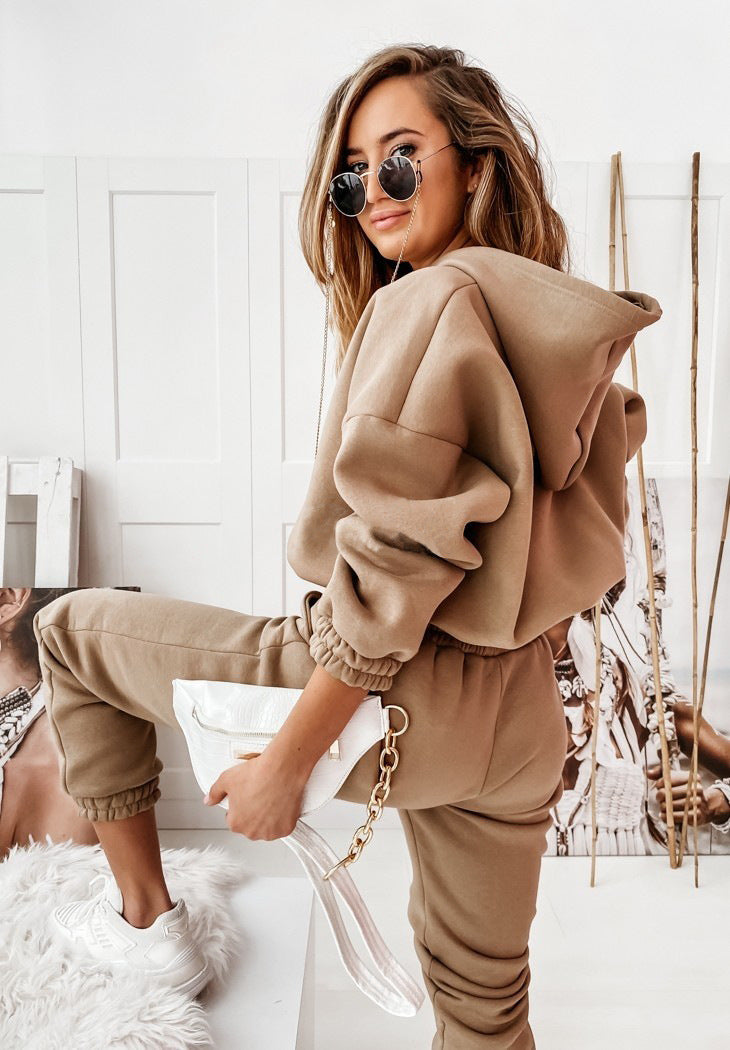 Tracksuit Set- Jogging Set Sweatpants and Crop Hoodie- - Pekosa Women Clothing