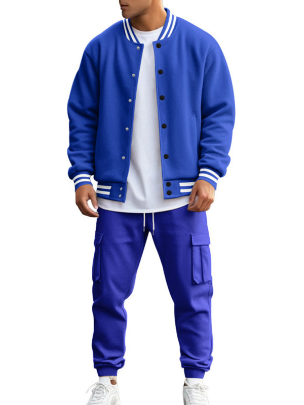 Tracksuits Set - Men's Sporty Baseball-Inspired Fleece Tracksuit Set - Essential Athletic Gear