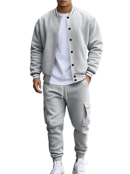 Tracksuits Set - Men's Sporty Baseball-Inspired Fleece Tracksuit Set - Essential Athletic Gear