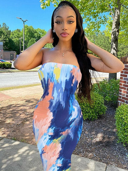Tube Dresses - Colorful Watercolor Strapless Maxi Dress | Summer Festivals