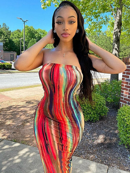 Tube Dresses - Colorful Watercolor Strapless Maxi Dress | Summer Festivals